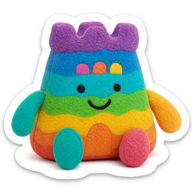 Make the cuddly jellycat sand castle plush more colorful using a variety of cheerful colors, keep the plush texture, no background, soft plush toy style sticker