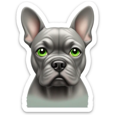 focused grey French bull dog with green eyes in soft blur sticker