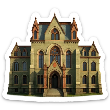 cinematic, realistic emoji of College Hall at the University of Pennsylvania, straight-on perspective, featuring its iconic Victorian Gothic architecture, lifelike detail, bright regal lighting as on a sunny day, accurate building colors sticker