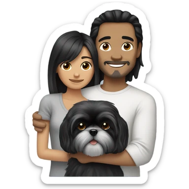 Guy with long black hair with a black gray shih tzu sticker
