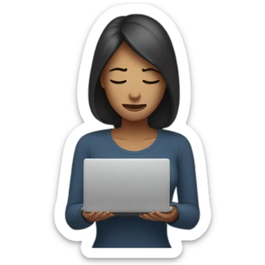woman stressed with laptop holding head sticker