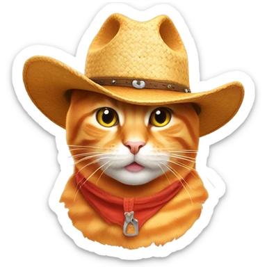 Orange cat wearing a cowboy hat with straw in his mouth  sticker
