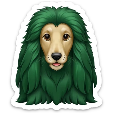 dark green dog extra furry afghan hound. The dog fur is totally dark green sticker