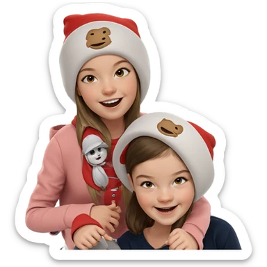 two girls smiling with hats sticker