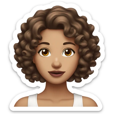 brunette short heatless curls hair girl brown eyes and white skin pink lips sticker