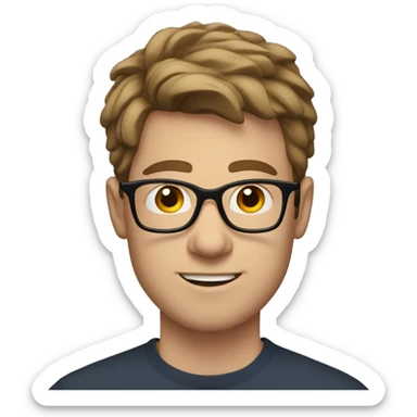 24 year old white man with brown hair and glasses sticker