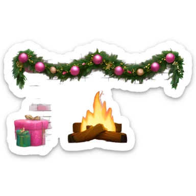 White brick fireplace with pink Christmas decor sticker
