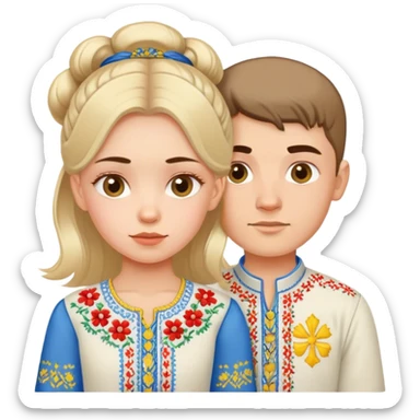 A Ukrainian girl in an embroidered shirt and a Ukrainian boy in an embroidered shirt sticker