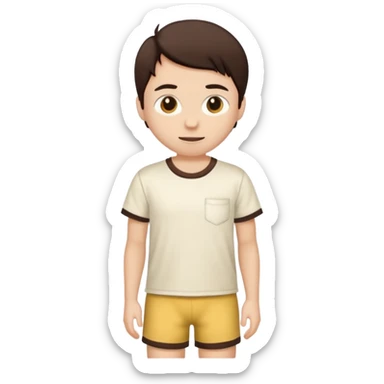 Pajamas with dark brown shorts and a light cream T-shirt sticker