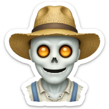 ghost farmer portrait, head and shoulders only, straw hat, spooky pale face, cracked skin, haunted vibe, 3D cartoon, mobile game icon style, clean background, no text, no watermark
 
 sticker
