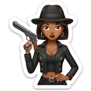 A sexy black female gangster with a gun sticker
