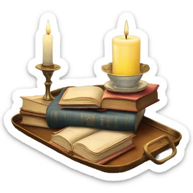 vintage tray with books and candle sticker
