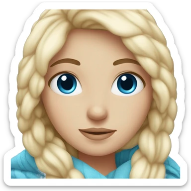 Blonde white Girl with blue eyes in Cozy blanket sticker