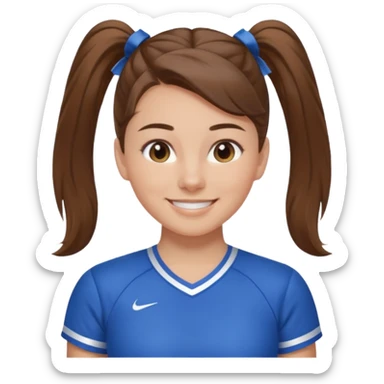 brown hair blue cheerleading shirt no bangs with a high pony smiling sticker