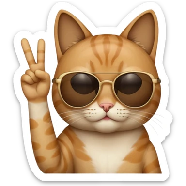 a cat wearing sunglasses a saying peace out on his head there would be written peace out and he will do the pose for peace out sticker
