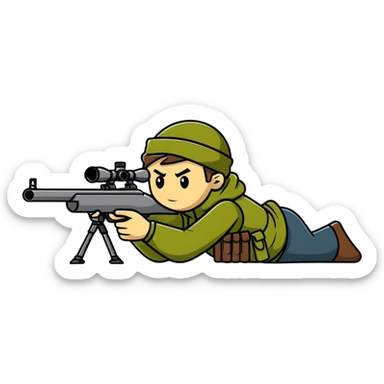 sniper cartoon lying down shooting position sticker