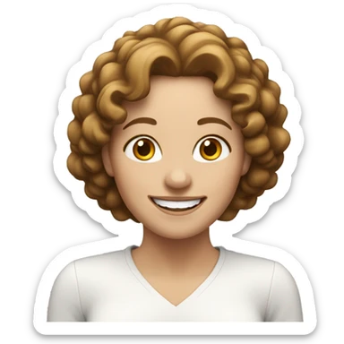 white woman very happy, brown and not much curly hair sticker