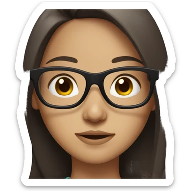 Girl with glasses, dark brown long hair and eyes, light skin  sticker