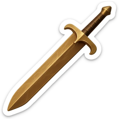Make the greatsword look more metallic and bronze, with a shiny bronze finish and visible wear and scratches. Remove any gems. The style should resemble emoji style with a transparent background. sticker