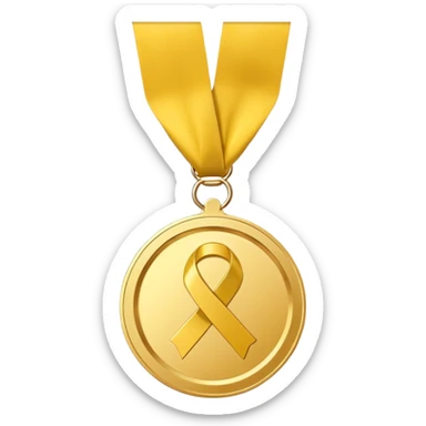 A golden medal with a glossy finish, featuring a central gold awareness ribbon symbol, NO NECK RIBBON sticker