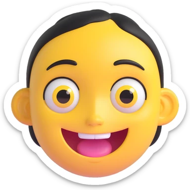 cute 3D cartoon emoji of a happy yellow face, big glossy eyes, open mouth smiling, shiny surface, isolated on transparent background sticker