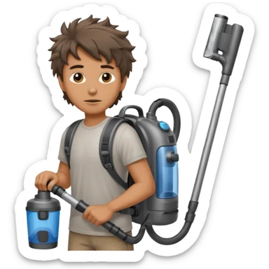 Madman cleaning car with a vacuum in a backpack sticker