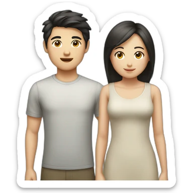 Asian boy and Caucasian girl couple sticker