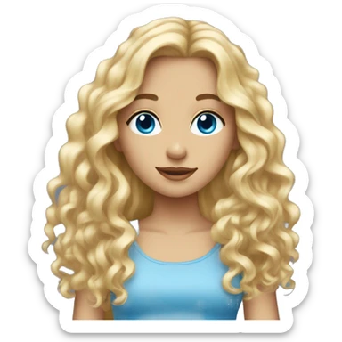 beautiful girl with long curly blonde hair and blue eyes sticker