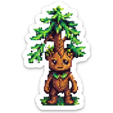 Groot tree character with simple pixelated design sticker