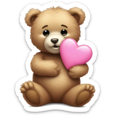 Cute furry teddy bear blushing holding pink heart  sticker