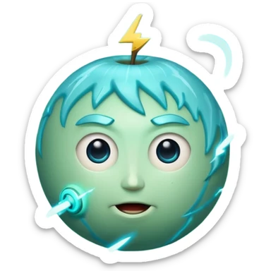 Uranus planet emoji in Apple style with a face, bursting with electric, chaotic, and unexpected energy, lightning effects, expressive and playful features, blue-green color, visible rings sticker