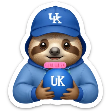 Sloth with a blue ball cap and UK for university of Kentucky  sticker