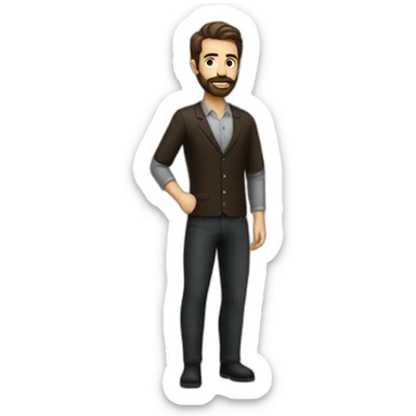 Skinny brown haired Bartender, with a beard wearing black mixing a stirred cocktail sticker