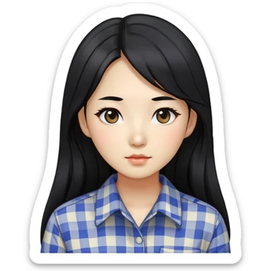Beautician,Black hair,long hair,Black eyes,Korean, check pattern shirts sticker