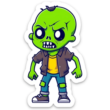 cartoon zombie with green skin and ragged clothes sticker