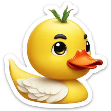 Yellow duck with tomatoes on a head sticker