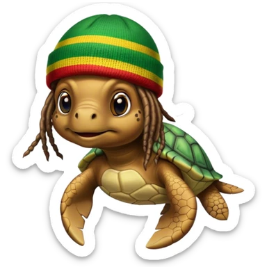 Sea turtle smokin weed. wearing a rasta beanie with dreads. sticker