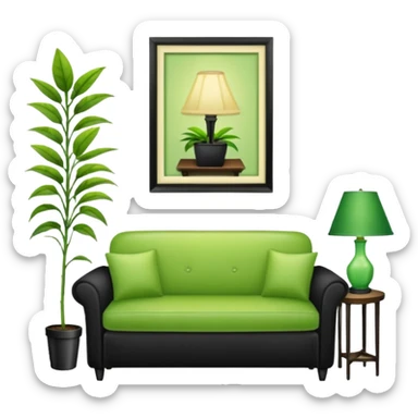 living room in ios emoji style

no TV, and make the couch a light green color

there is a lamp on one side and one plant on the other side sticker