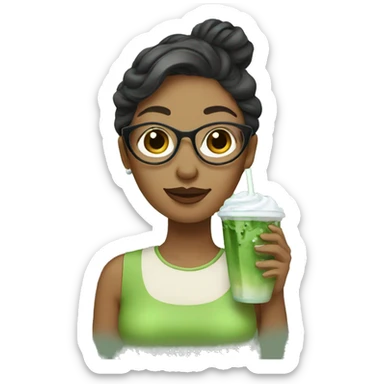 Lady drinking iced matcha Latte  sticker