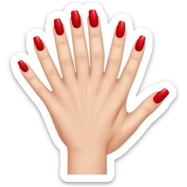 A woman's hand with red nail polish sticker