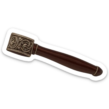 Remove the head of the gavel, leaving only the sophisticated handle with filigree metalwork. Keep the background transparent. sticker