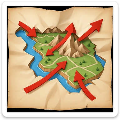 Add bold red arrows to the map, indicating an upcoming offensive attack strategy. Keep the emoji style and all original details. sticker