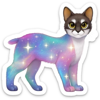 Colorful nebulae nebula starry galactical shiny tropical pale light fruity pastel white glorious iridescent divine exotic cute cool beautiful realistic antasy-caracal-civet-genet-sergal-vernid-Cacomistle-Trico-oncilla-animal-Fakémon-hybrid-fursona (full body) sticker