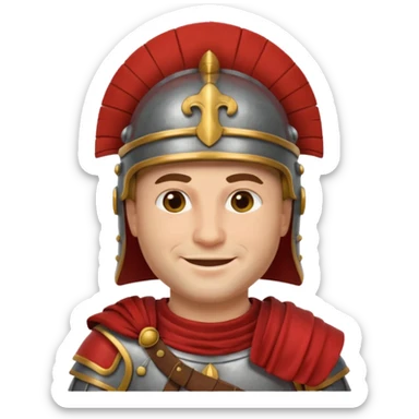 Emoji portrait of a Roman legionary. Helmet, armor, stern expression. sticker