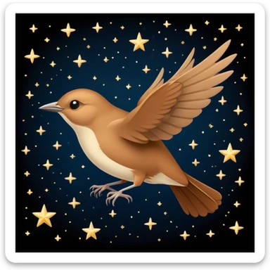 a nightingale bird flying against a dark starry night sky sticker