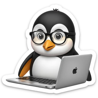 createa nice penguin and using his laptop make it like a developer sticker