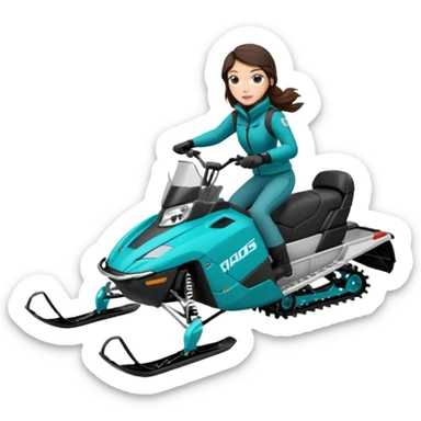 Can you create an emoji of a brunette girl on a teal polaris khaos 850 155 snowmobile action shot, no seat on the back sticker