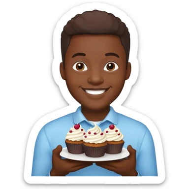 Cartoon of a very large smiling African American man holding cupcakes sticker