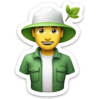 gardener pith helmet jacket white green trees smirk sticker