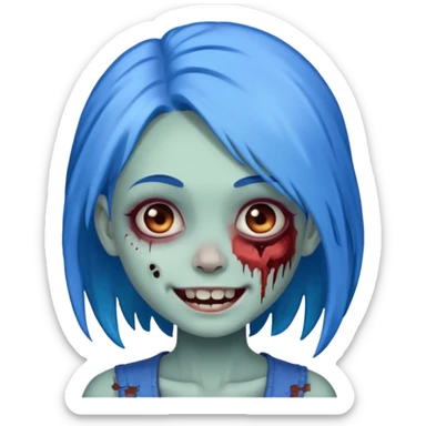 girl zombie with blue hair, smiling sticker
